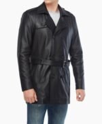 Black Real Leather Vintage Trench Coat