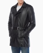 Black Real Leather Vintage Trench Coat