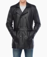Black Real Leather Vintage Trench Coat