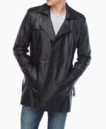 Black Real Leather Vintage Trench Coat