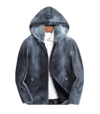 Black and Grey Shaded Mink Fur Hooded Jacket