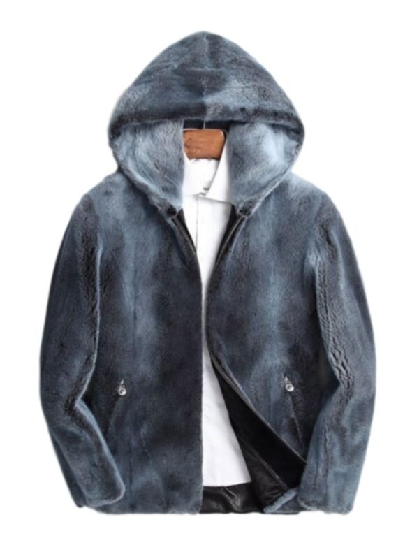 Black and Grey Shaded Mink Fur Hooded Jacket