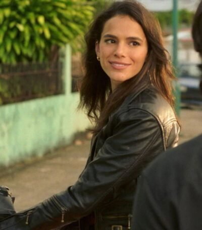 Blue Beetle Bruna Marquezine Black Leather Jacket