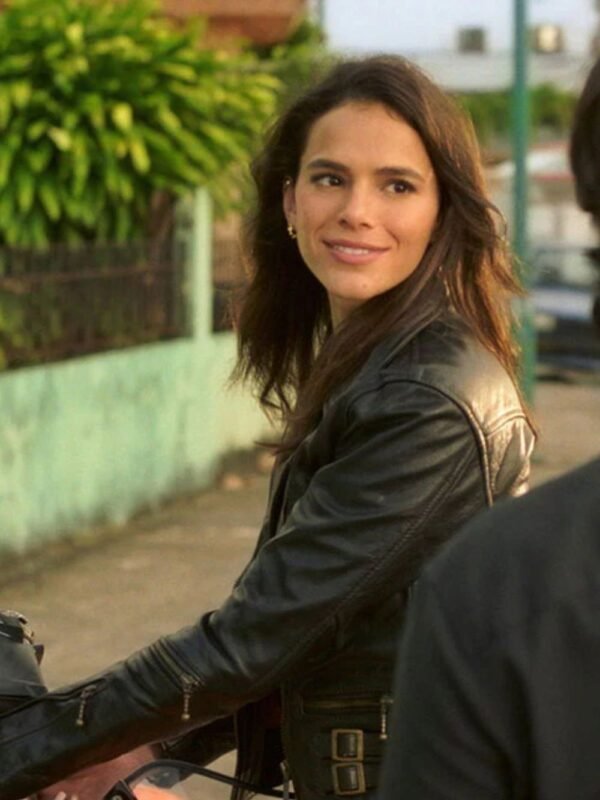 Blue Beetle Bruna Marquezine Black Leather Jacket