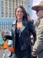 Blue Beetle Bruna Marquezine Black Leather Jacket