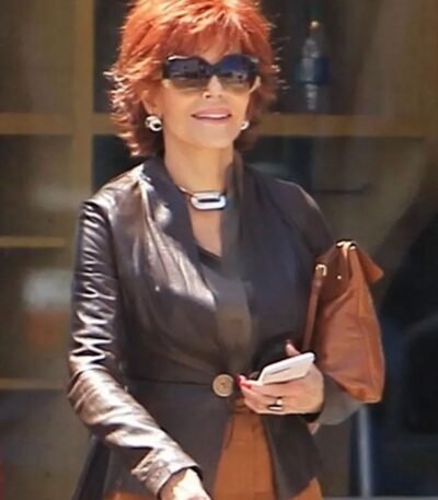 Book Club The Next Chapter 2023 Jane Fonda Brown Leather Jacket