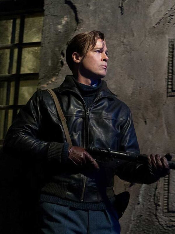 Brad Pitt Allied Black Bomber Leather Jacket
