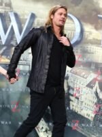 Brad Pitt World War Z Leather Black Jacket