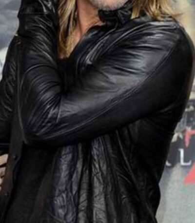 Brad Pitt World War Z Leather Black Jacket