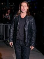 Brad Pitt World War Z Leather Black Jacket