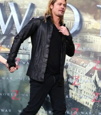 Brad Pitt World War Z Leather Black Jacket