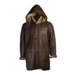 Brent Hook Closure Chocolate Brown Hooded Leather Coat