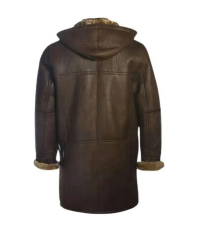 Brent Hook Closure Chocolate Brown Hooded Leather Coat