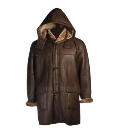 Brent Hook Closure Chocolate Brown Hooded Leather Coat