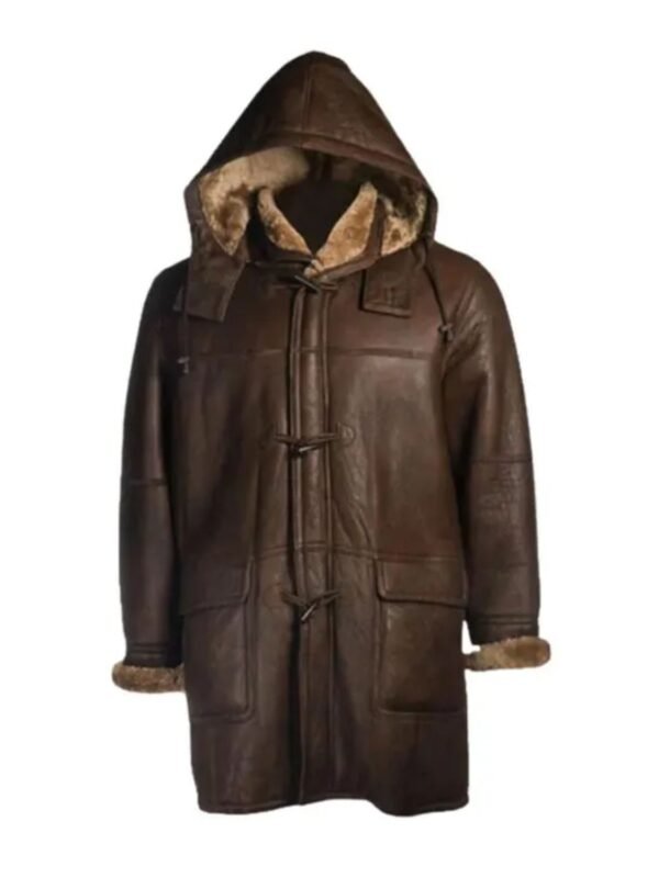 Brent Hook Closure Chocolate Brown Hooded Leather Coat