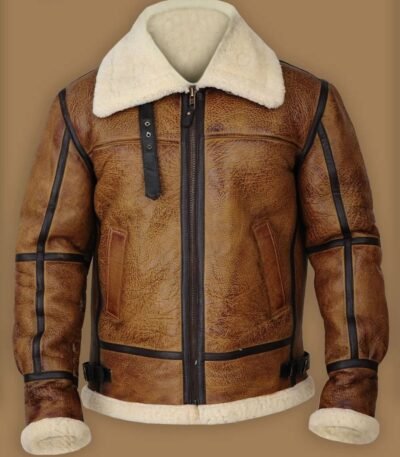 Brian-B3 Distressed Brown Shearling Bomber Jacket