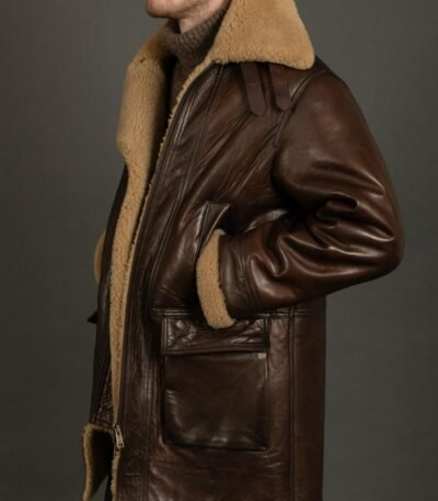 Brown Morgan-SF aviator Sheepskin Shearling Leather Trench Coat