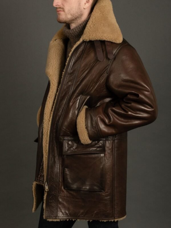 Brown Morgan-SF aviator Sheepskin Shearling Leather Trench Coat