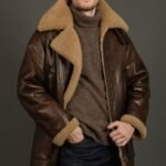 Brown Morgan-SF aviator Sheepskin Shearling Leather Trench Coat