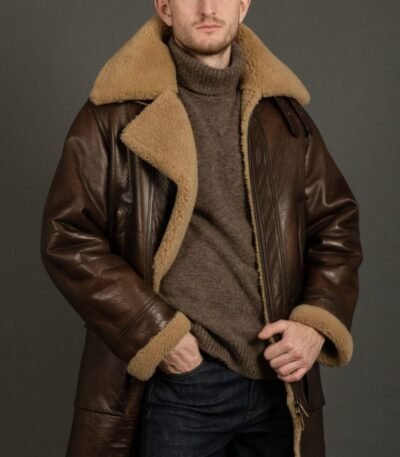 Brown Morgan-SF aviator Sheepskin Shearling Leather Trench Coat