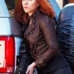 Captain America Winter Soldier Scarlett Johansson Brown Jacket