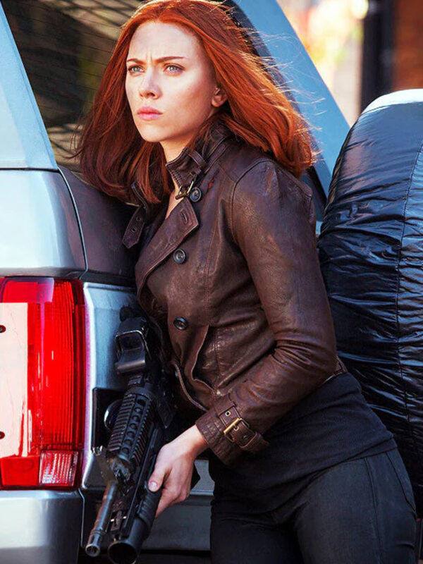 Captain America Winter Soldier Scarlett Johansson Brown Jacket