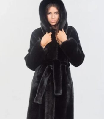 Carolyn Mink Fur Black Hooded Coat