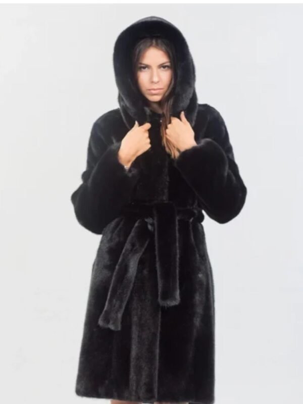 Carolyn Mink Fur Black Hooded Coat