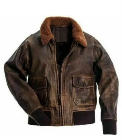 Carter G-1 Distressed Fur Collar Bomber Leather Jacket