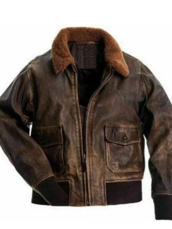 Carter G-1 Distressed Fur Collar Bomber Leather Jacket