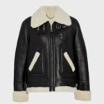 Casey Aviator Ivory Belted Cuffs Shearling Jacket