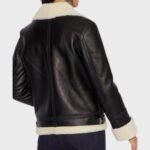 Casey Aviator Ivory Belted Cuffs Shearling Jacket