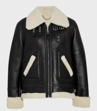Casey Aviator Ivory Belted Cuffs Shearling Jacket