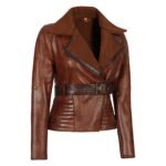 Cassandra Shearling Leather Brown Winter Jacket