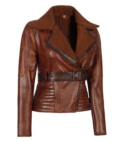 Cassandra Shearling Leather Brown Winter Jacket