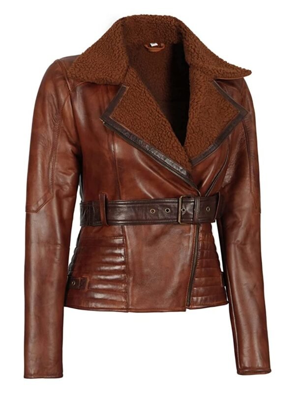 Cassandra Shearling Leather Brown Winter Jacket