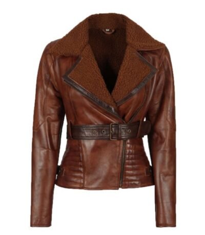Cassandra Shearling Leather Brown Winter Jacket