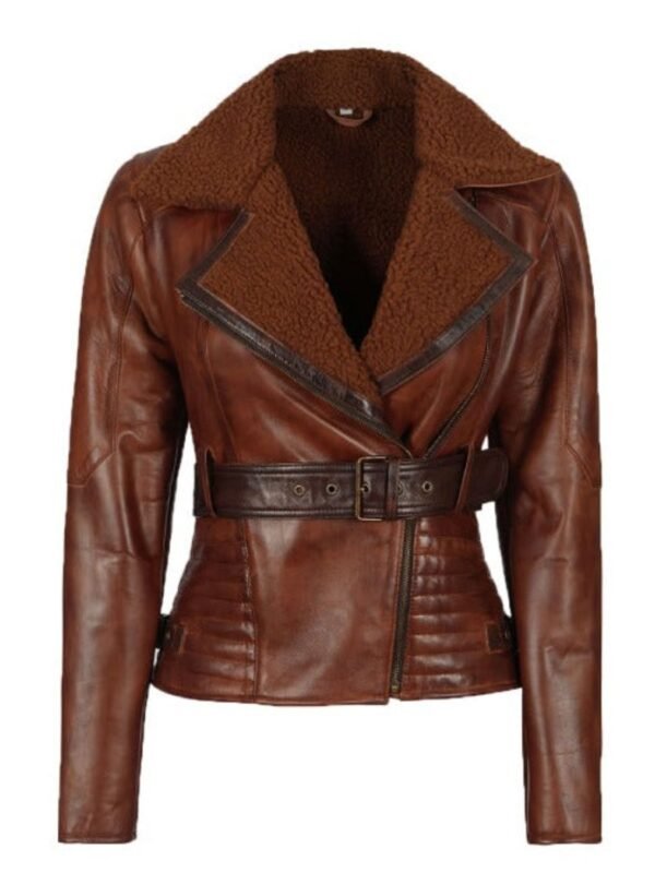 Cassandra Shearling Leather Brown Winter Jacket