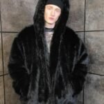 Cassius Genuine Mink Fur Removable Sleeves Black Coat