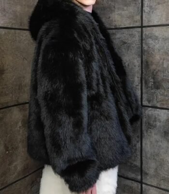 Cassius Genuine Mink Fur Removable Sleeves Black Coat