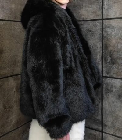 Cassius Genuine Mink Fur Removable Sleeves Black Coat