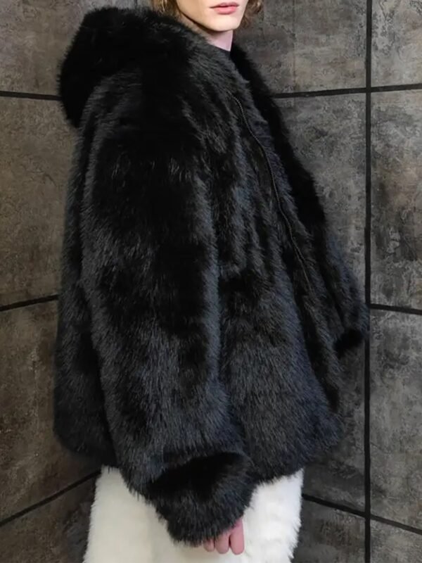 Cassius Genuine Mink Fur Removable Sleeves Black Coat