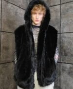 Cassius Genuine Mink Fur Removable Sleeves Black Coat