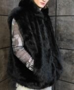 Cassius Genuine Mink Fur Removable Sleeves Black Coat