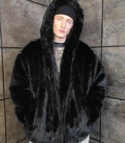 Cassius Genuine Mink Fur Removable Sleeves Black Coat
