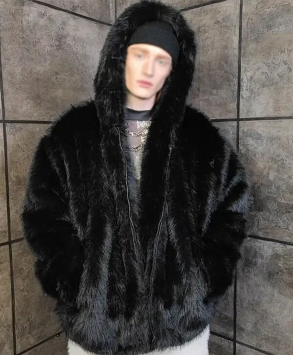Cassius Genuine Mink Fur Removable Sleeves Black Coat