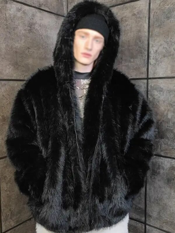 Cassius Genuine Mink Fur Removable Sleeves Black Coat