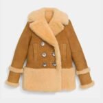 Catherine Brown Suede Leather Shearling Fur Pea Coat