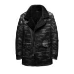 Charles Black Camo Lapel Shearling Leather Coat