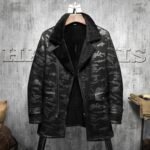 Charles Black Camo Lapel Shearling Leather Coat